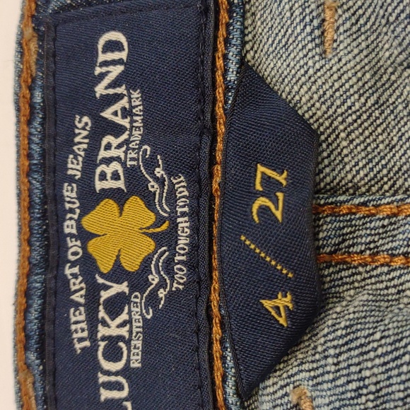 Lucky Brand Sweet'N Crop 5 Pocket Stretch Distressed Low Rise Crop Blue Jeans 4 - Picture 11 of 16